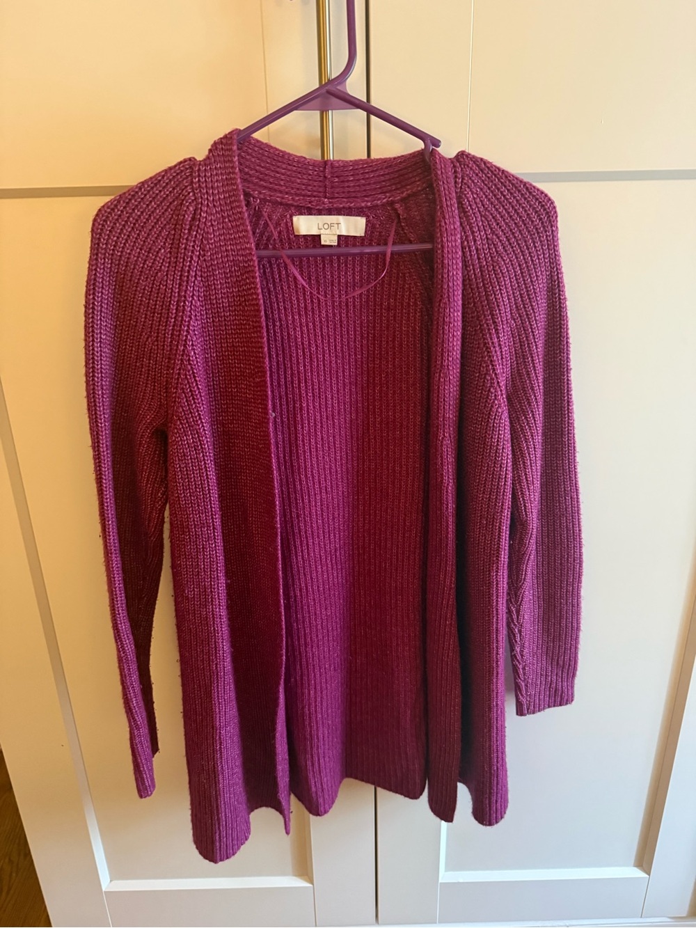 LOFT Open-Front Ribbed Cardigan in Magenta